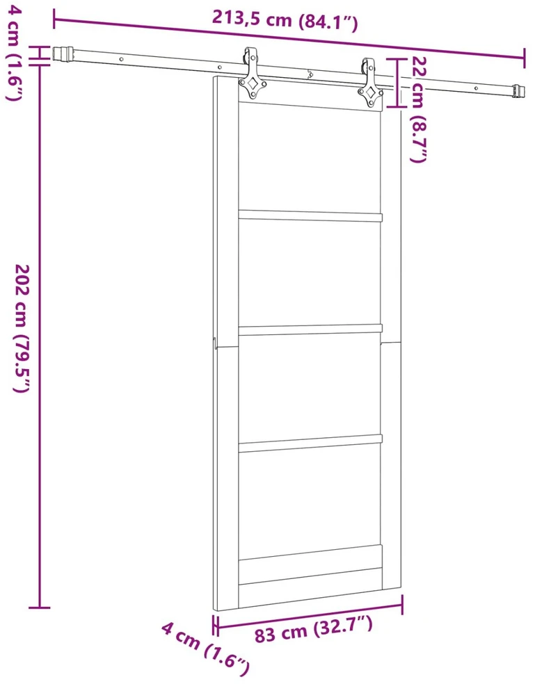 Slankios durys ORKDAL 83 x 202 cm Pušies medienos masyvas Balta