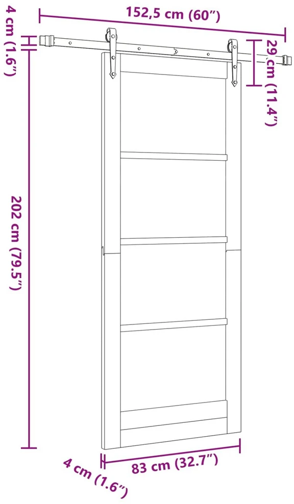 Slankios durys ORKDAL 83 x 202 cm Pušies medienos masyvas Balta