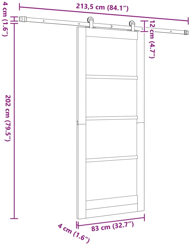 Slankios durys ORKDAL 83 x 202 cm Pušies medienos masyvas Balta