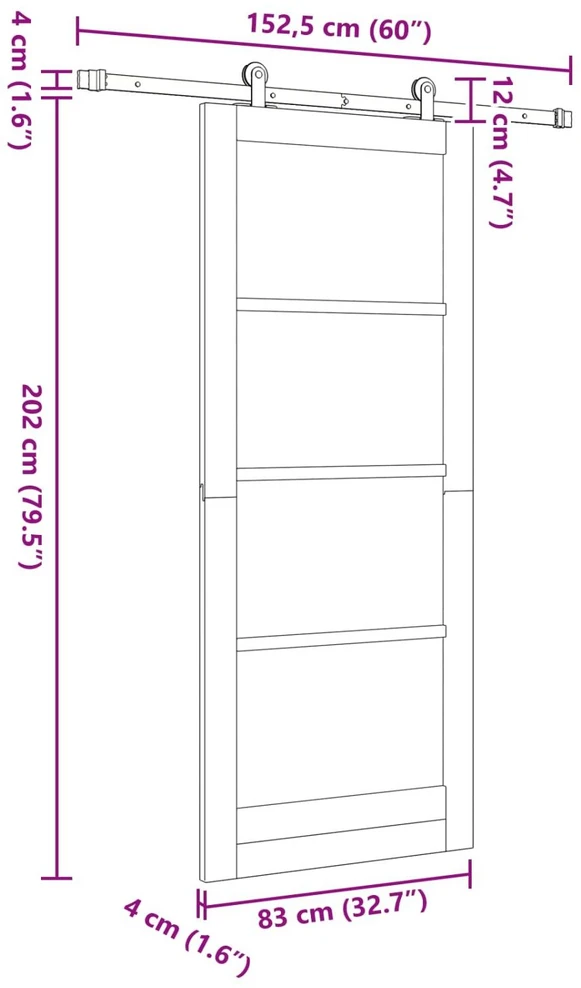 Slankios durys ORKDAL 83 x 202 cm Pušies medienos masyvas Balta