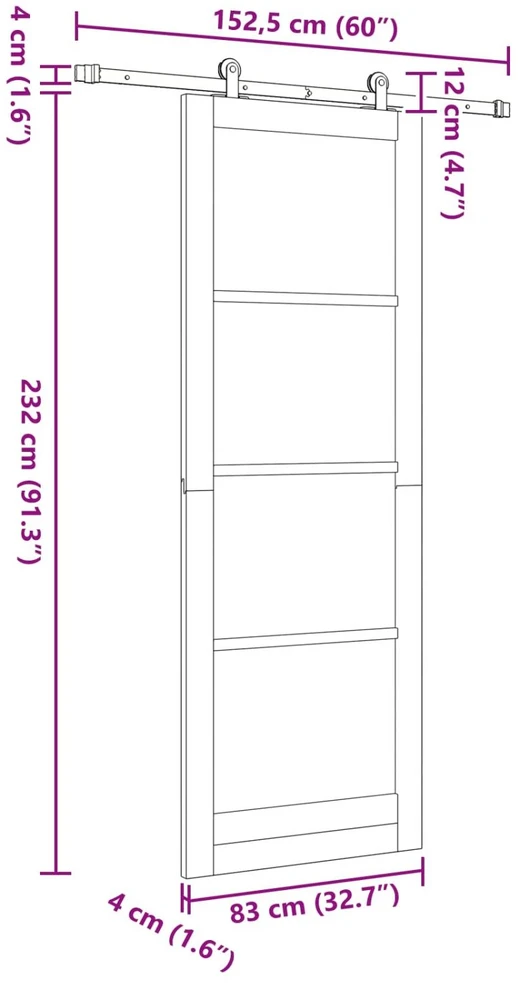 Slankios durys ORKDAL 83 x 232 cm Pušies medienos masyvas Balta