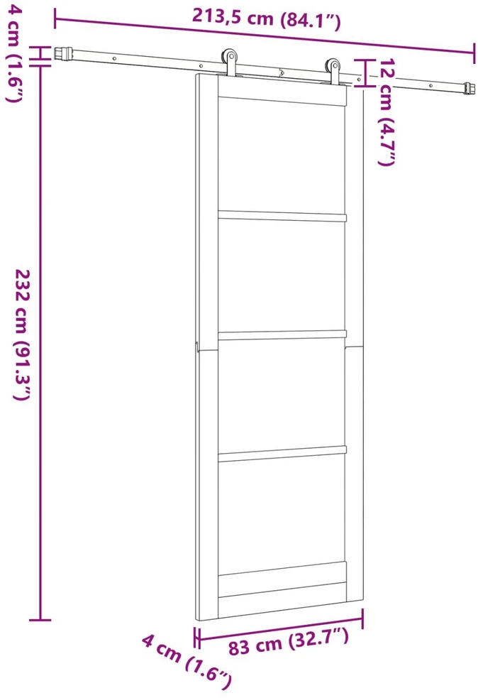 Slankios durys ORKDAL 83 x 232 cm Pušies medienos masyvas Balta