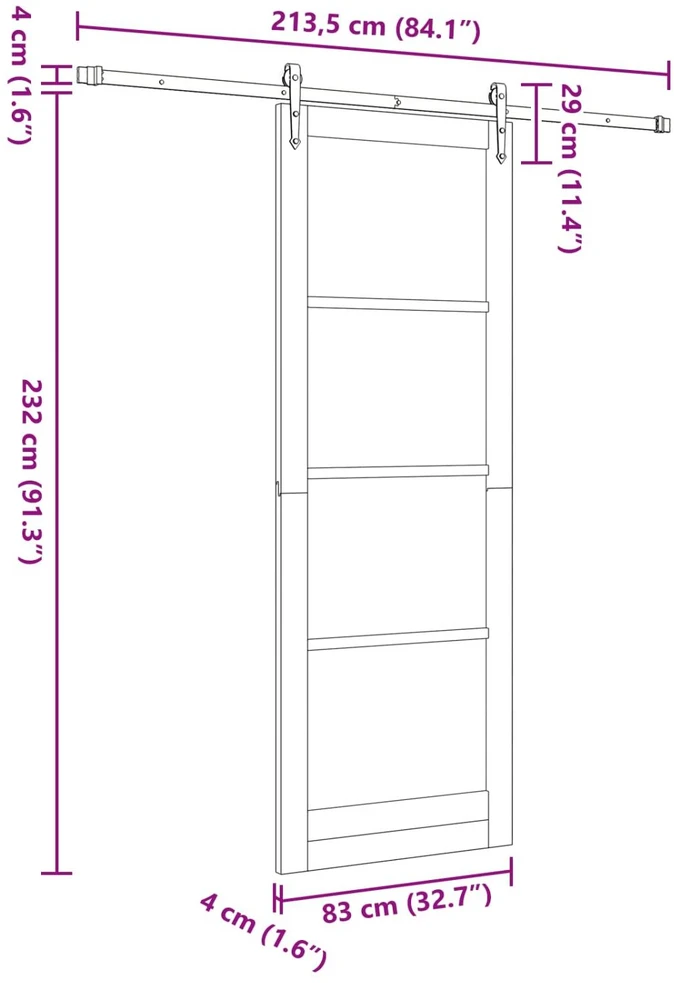 Slankios durys ORKDAL 83 x 232 cm Pušies medienos masyvas Balta
