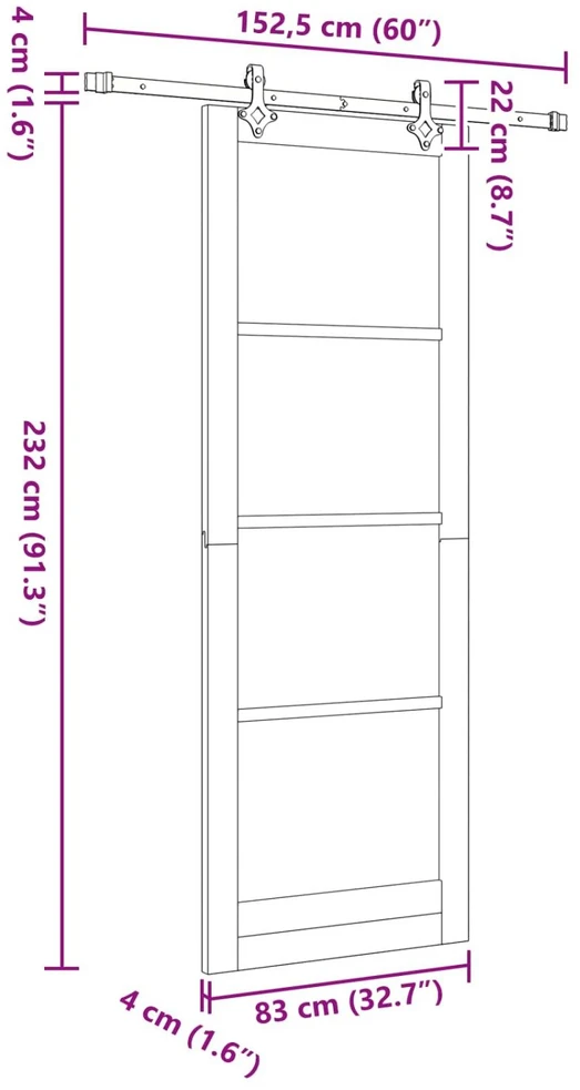 Slankios durys ORKDAL 83 x 232 cm Pušies medienos masyvas Balta