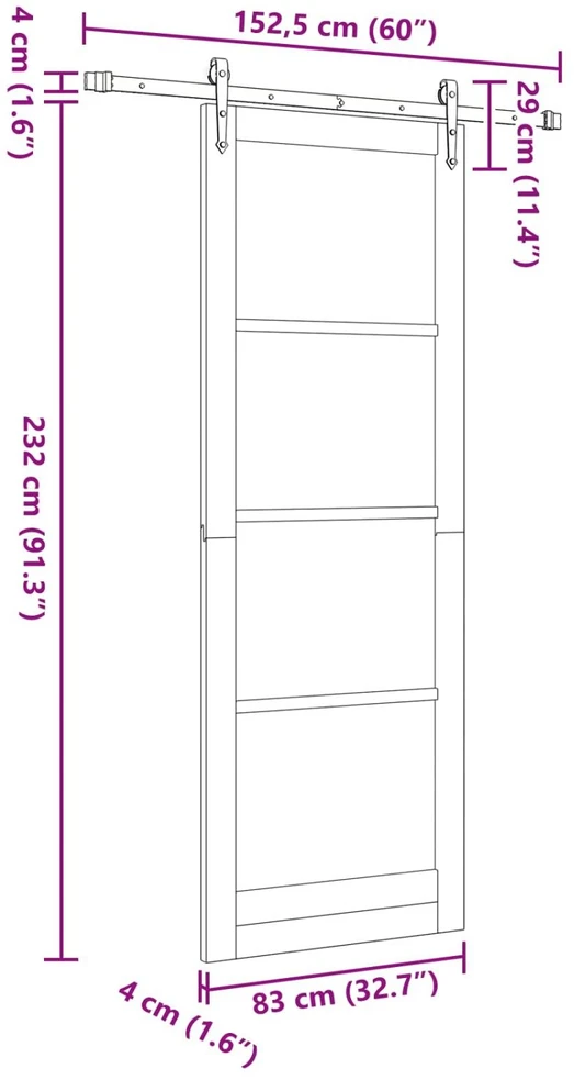 Slankios durys ORKDAL 83 x 232 cm Pušies medienos masyvas Balta