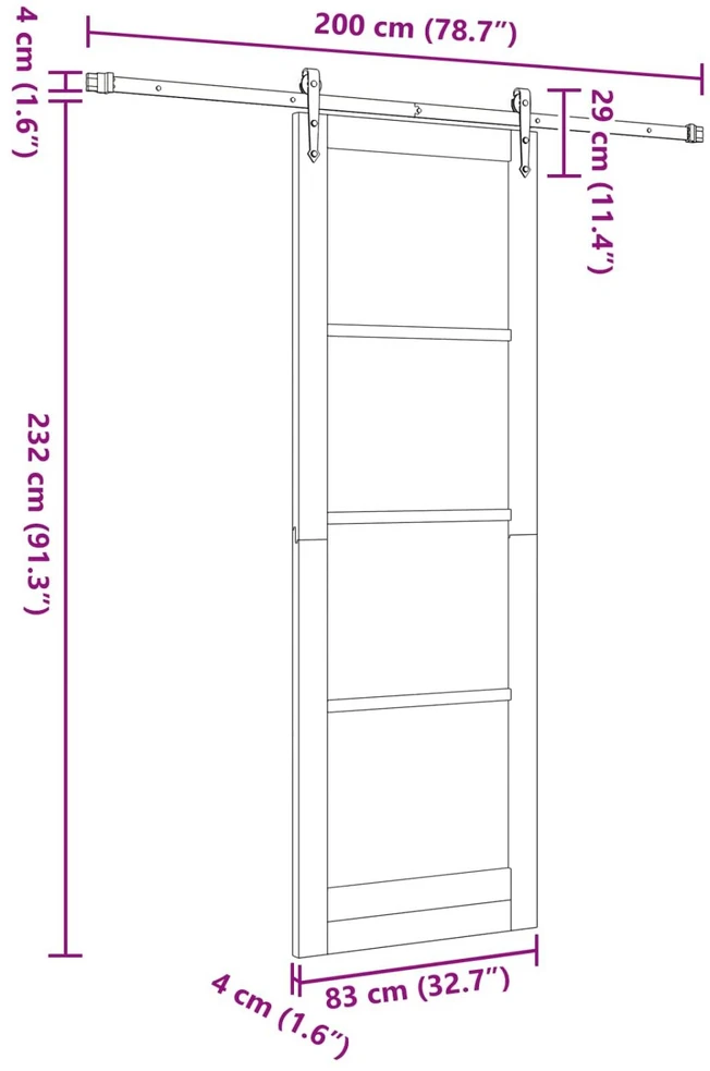 Slankios durys ORKDAL 83 x 232 cm Pušies medienos masyvas