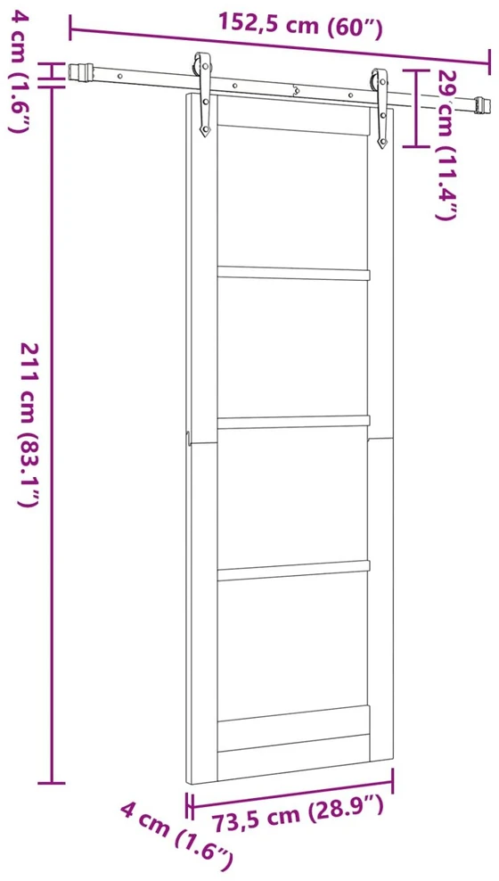 Slankios durys ORKDAL 73,5 x 211 cm Pušies medienos masyvas