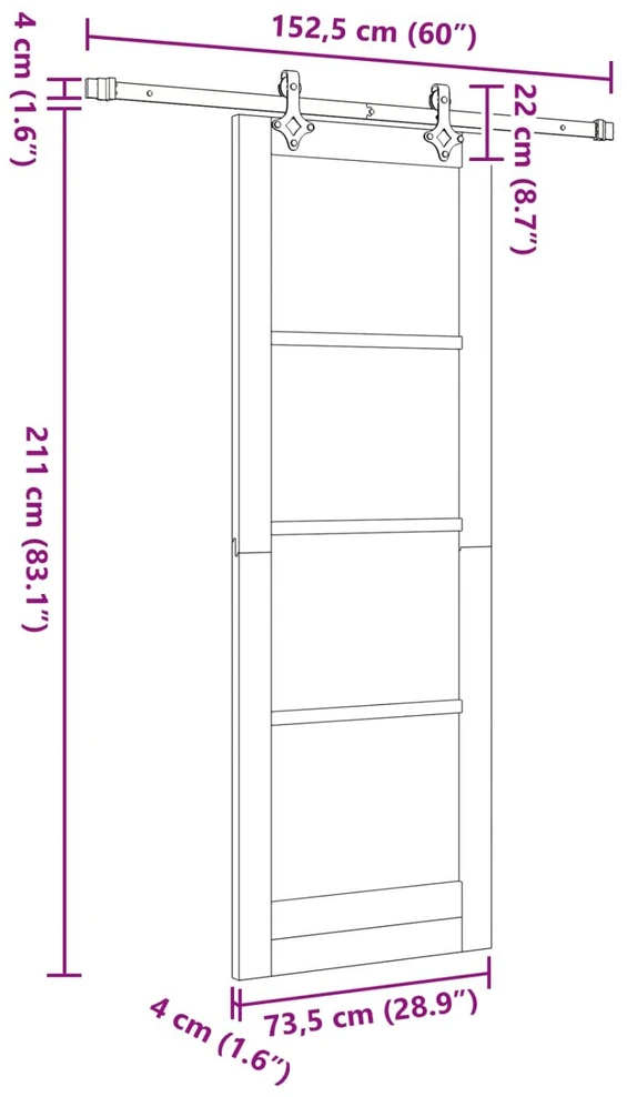Slankios durys ORKDAL 73,5 x 211 cm Pušies medienos masyvas