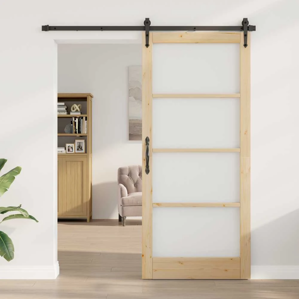 Slankios durys 93 x 211 cm Tvirtos pušies mediena ir stiklas