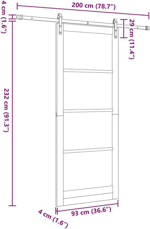 Slankios durys ORKDAL Natūrali ir juoda 93 x 232 cm