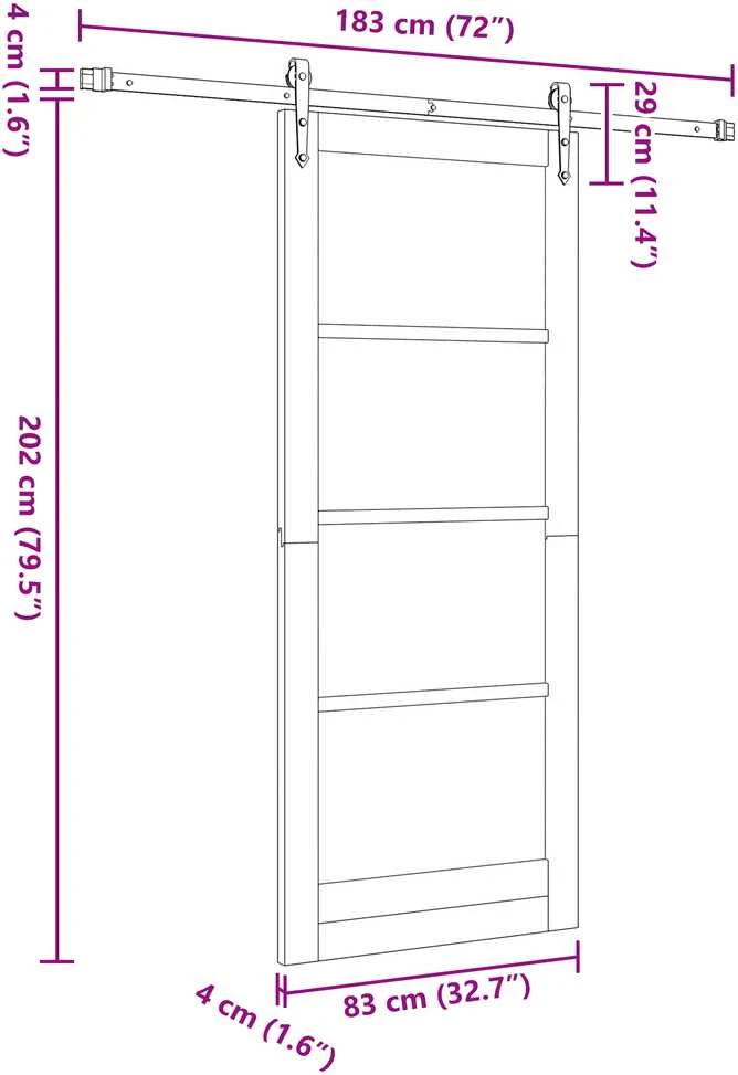 Slankios durys 83 x 202 cm Tvirtos pušies mediena ir stiklas