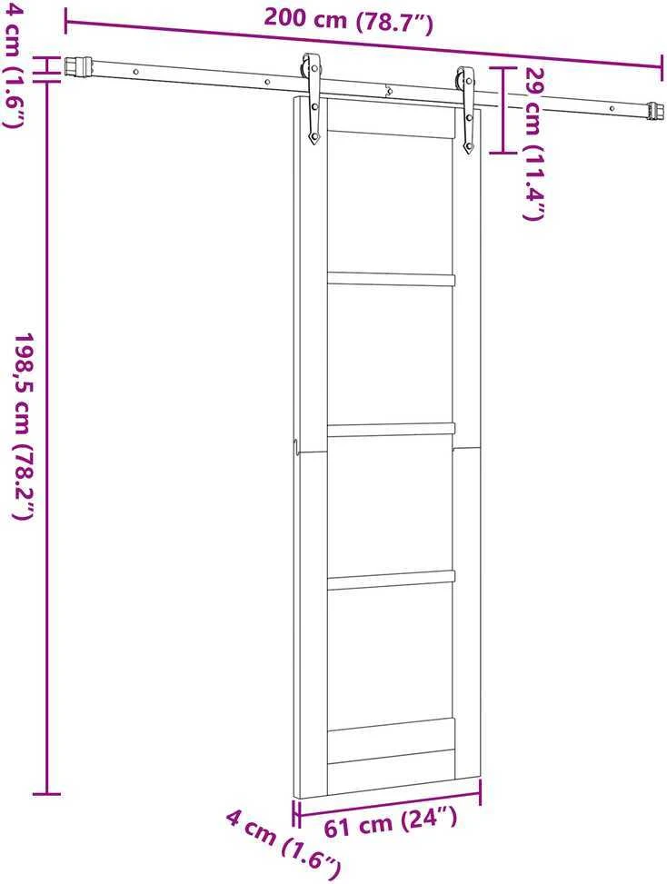 Slankios durys 61 x 198,5 cm Tvirtos pušies mediena ir stiklas