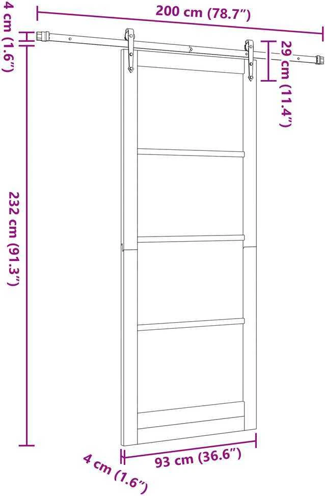 Slankios durys 93 x 232 cm Tvirtos pušies mediena ir stiklas