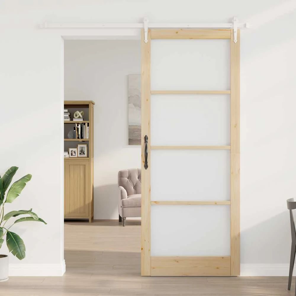 Slankios durys 93 x 232 cm Tvirtos pušies mediena ir stiklas