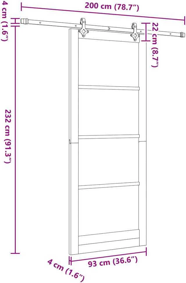 Slankios durys 93 x 232 cm Tvirtos pušies mediena ir stiklas