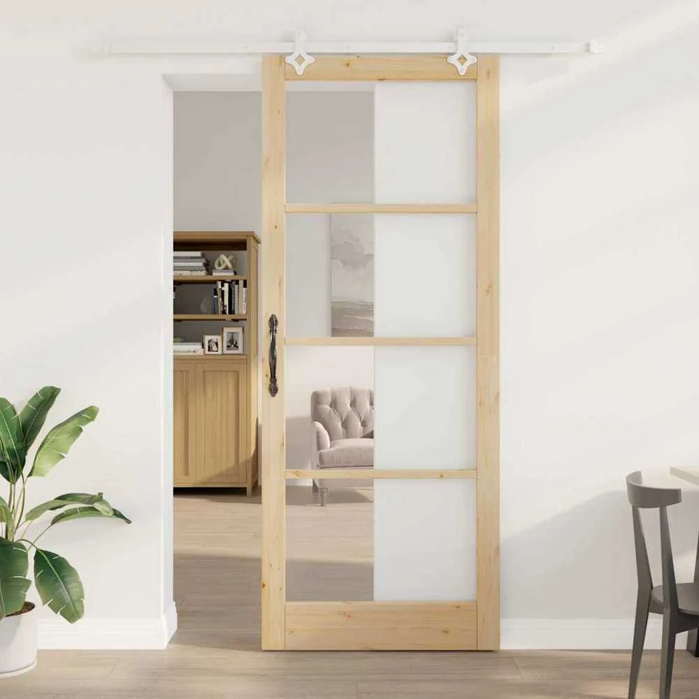 Slankios durys 93 x 232 cm Tvirtos pušies mediena ir stiklas