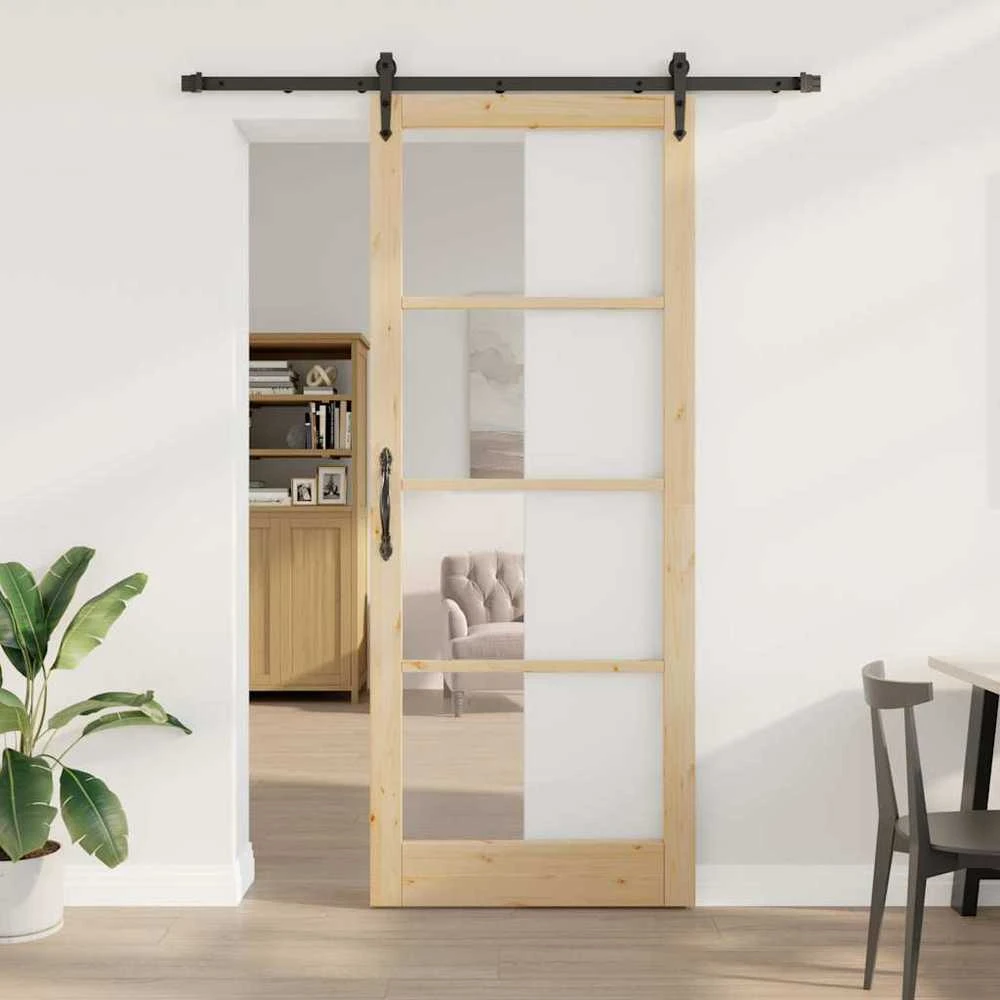 Slankios durys 93 x 232 cm Tvirtos pušies mediena ir stiklas