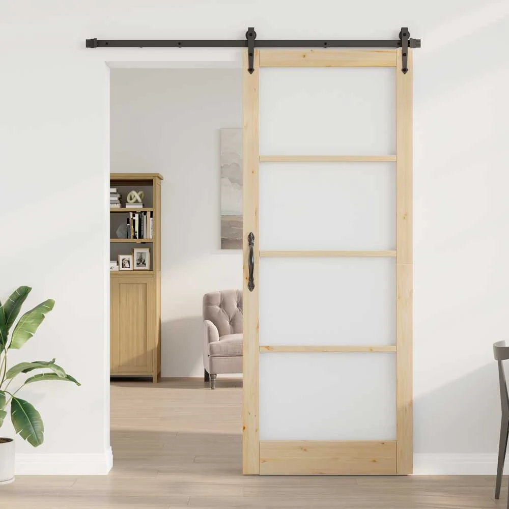 Slankios durys 93 x 232 cm Tvirtos pušies mediena ir stiklas