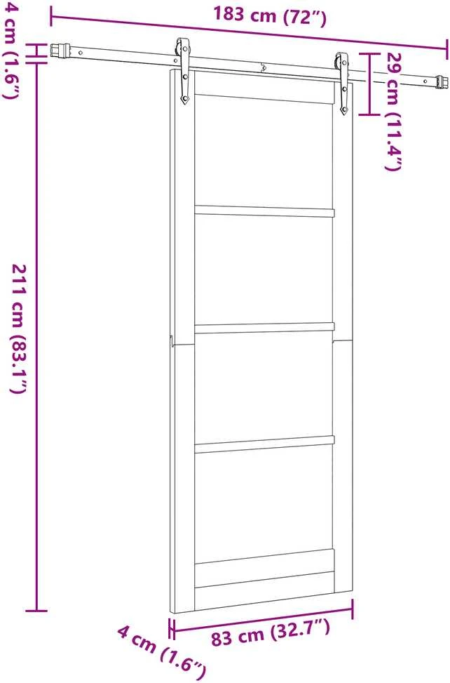 Slankios durys 83 x 211 cm Tvirtos pušies mediena ir stiklas
