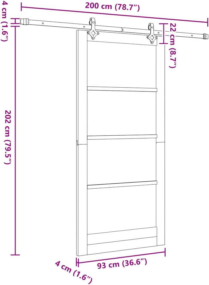 Slankios durys 93 x 202 cm Tvirtos pušies mediena ir stiklas