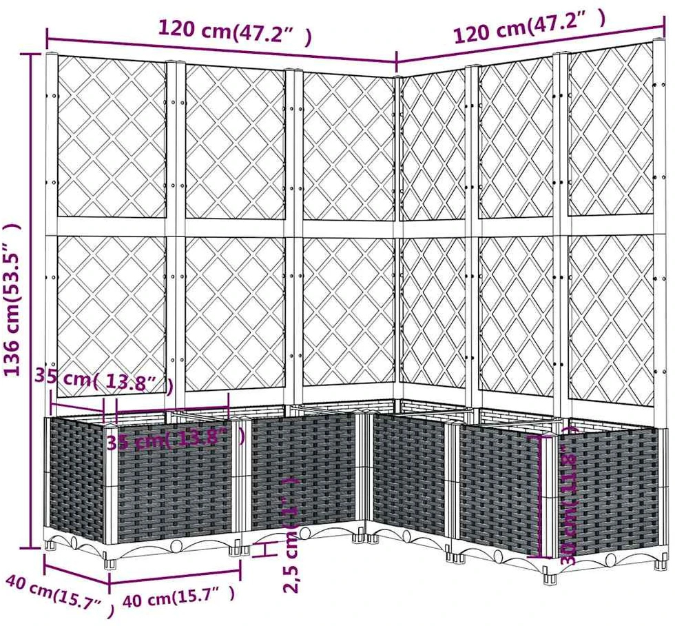 Sodo lovelis su treliažu, tamsiai pilkas, 120x120x136cm, PP
