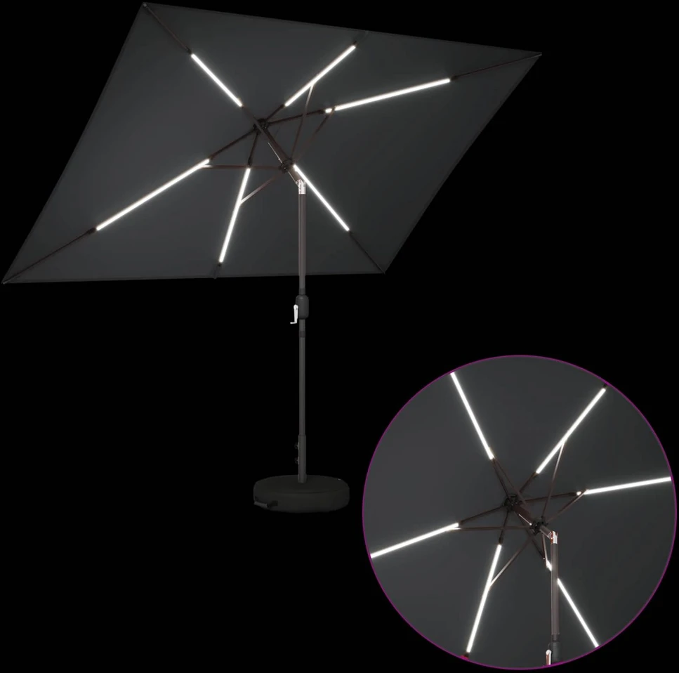 Sodo skėtis su LED šviesomis ir standu 200 x 300 cm Poliesteris