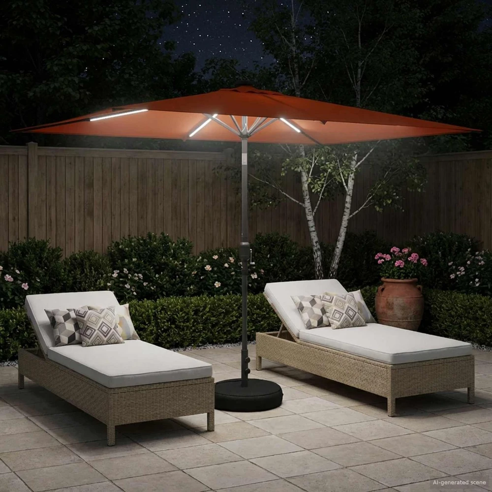 Sodo skėtis su LED šviesomis ir standu 200 x 300 cm Poliesteris