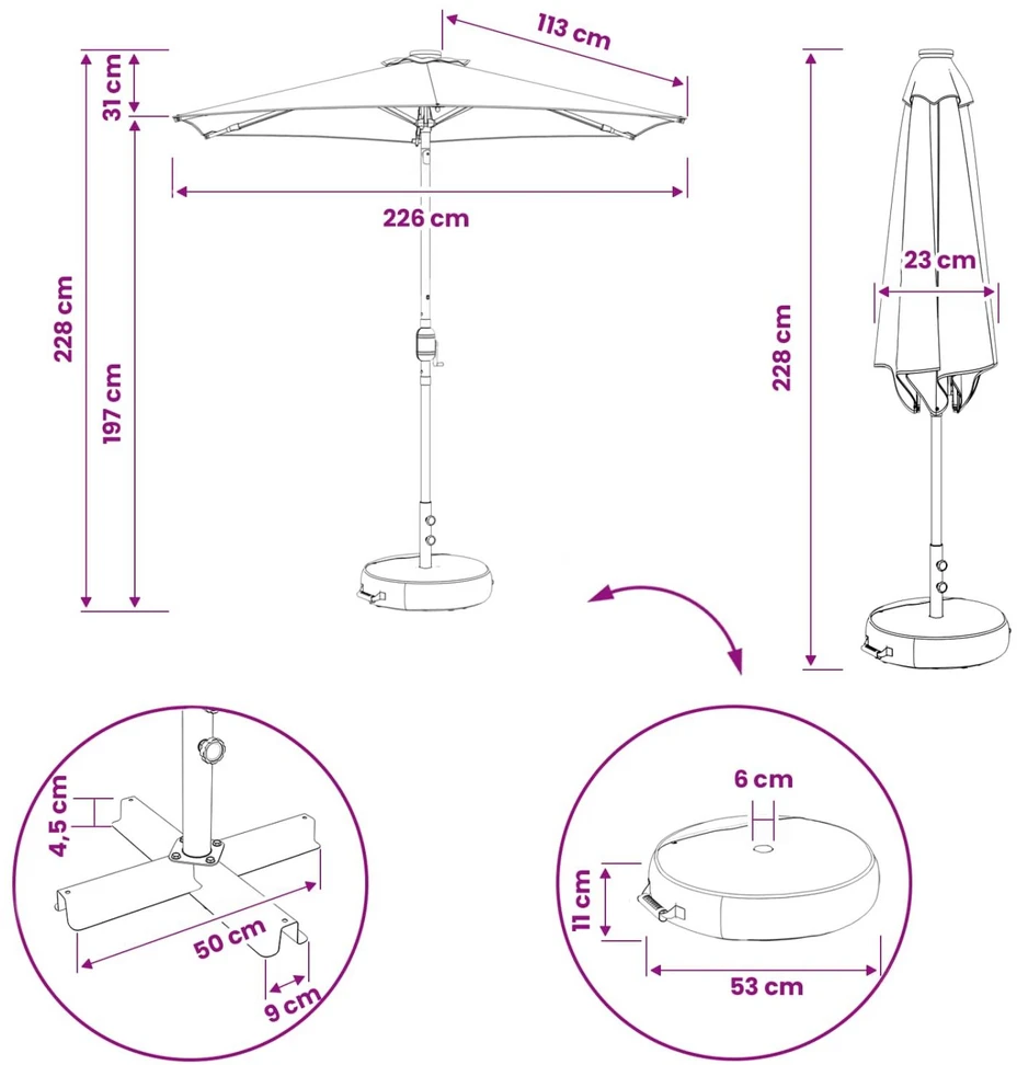 Sodo skėtis su LED šviesomis ir standu 230 x 230 cm Poliesteris