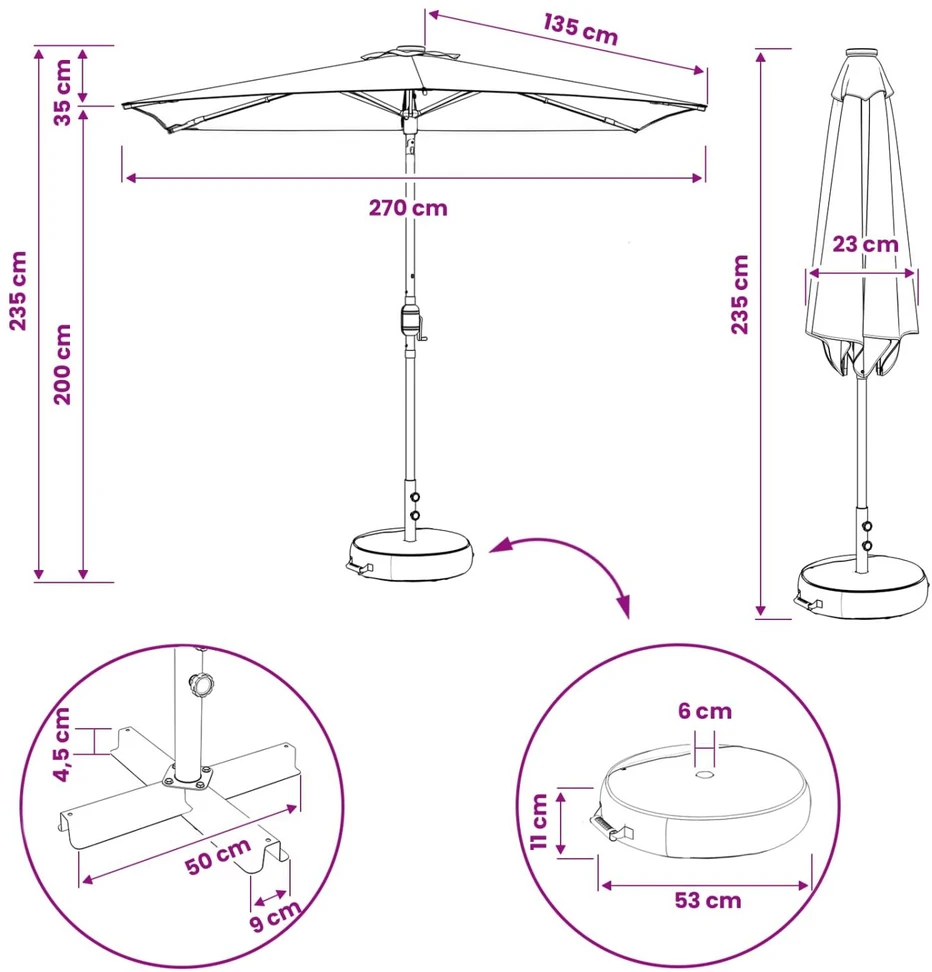 Sodo skėtis su LED šviesomis ir standu 270 x 270 cm Poliesteris