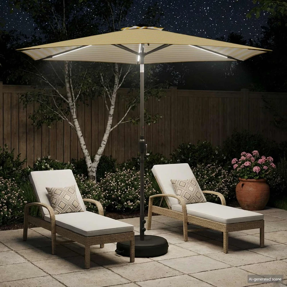 Sodo skėtis su LED šviesomis ir standu 270 x 270 cm Poliesteris