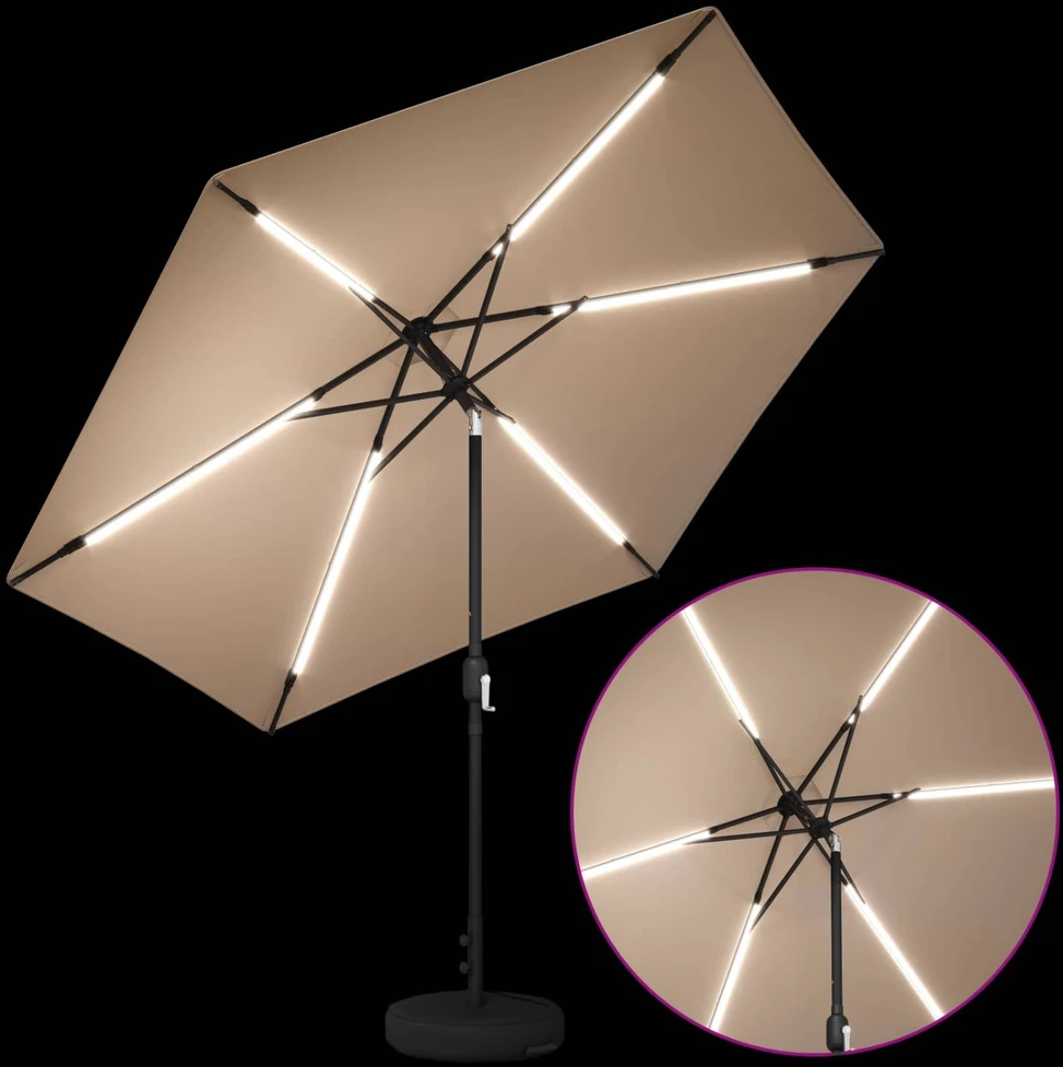 Sodo skėtis su LED šviesomis ir standu 300 x 300 cm Poliesteris