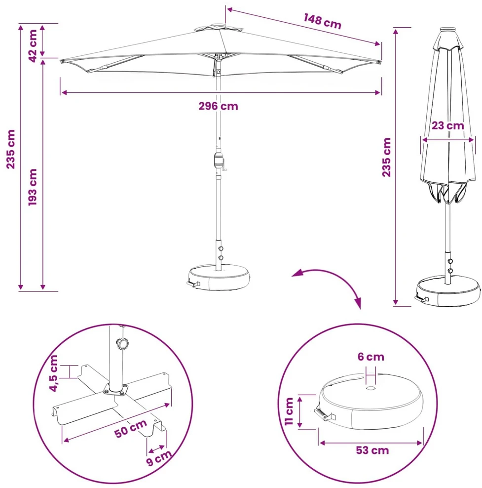 Sodo skėtis su LED šviesomis ir standu 300 x 300 cm Poliesteris