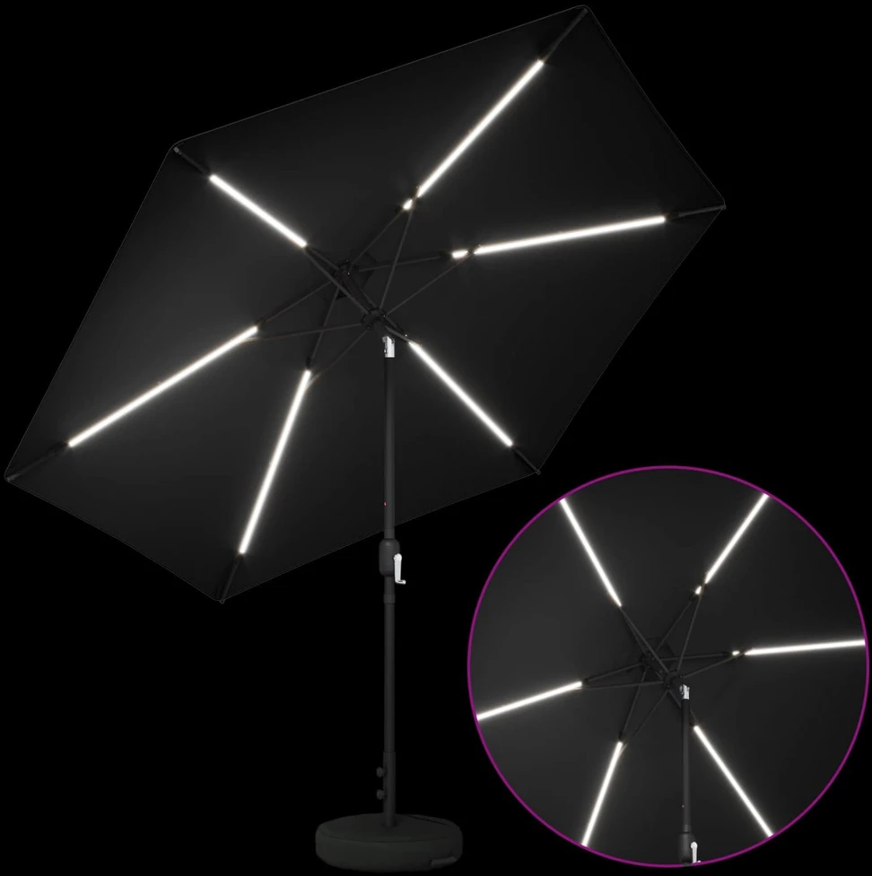 Sodo skėtis su LED šviesomis ir standu 300 x 300 cm Poliesteris