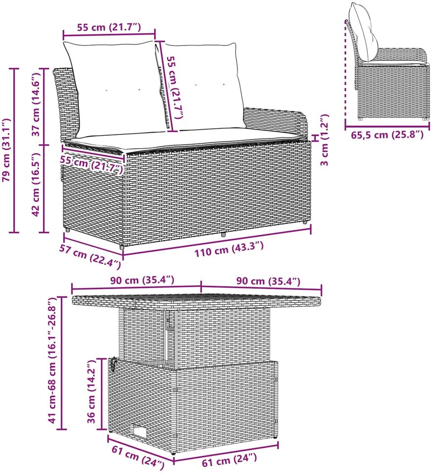 Sodas su porankiniu sofą ir pakeliama staliuku 2 Vienetas