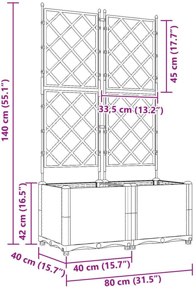 Sodo vazonas 2 vnt. Pilka 80 x 40 x 143 cm PP