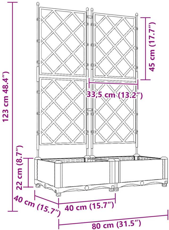 Sodo vazonas 2 vnt. Pilka 80 x 40 x 125,5 cm PP