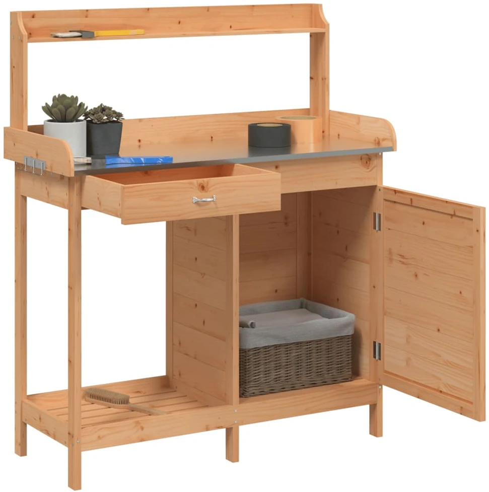 Sodinimo stalas su spintele, rudas, 110,5x45x124,5cm, eglė