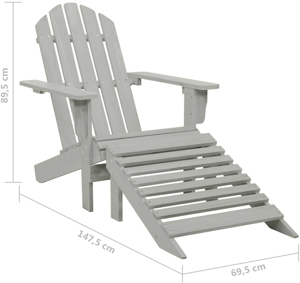 Sodo Adirondack kėdė su otomane ir staliuku, pilka, eglė