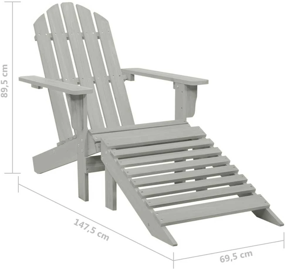 Sodo Adirondack kėdė su otomane ir staliuku, pilka, eglė