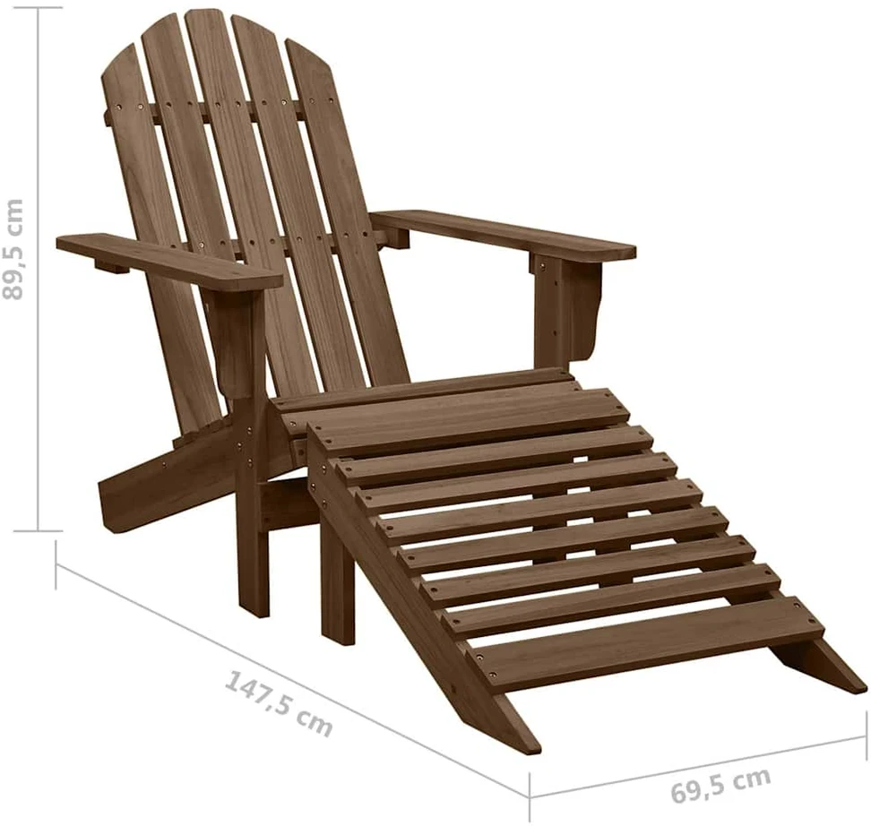 Sodo Adirondack kėdė su otomane ir staliuku, ruda, eglė