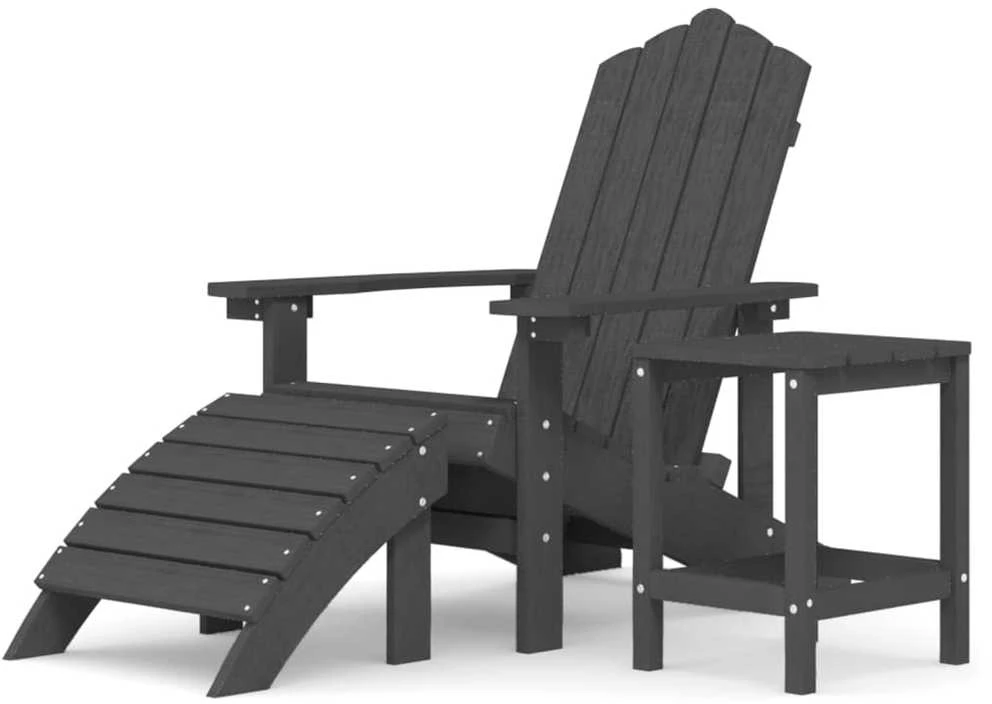 Sodo Adirondack kėdė su pakoja ir staliuku, antracito, HDPE