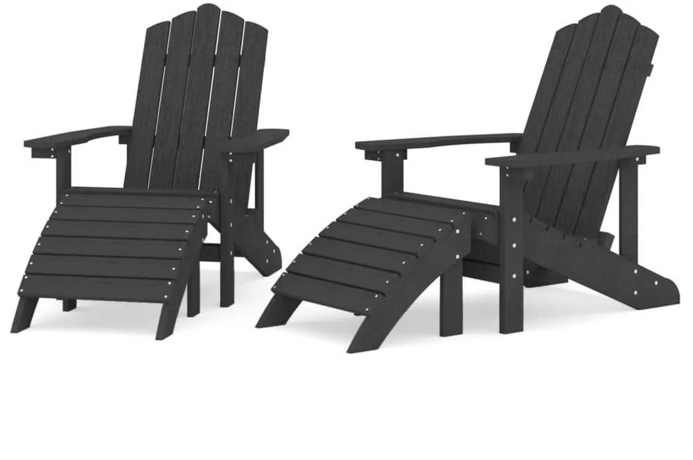 Sodo Adirondack kėdės su pakojomis, 2vnt., antracito, HDPE