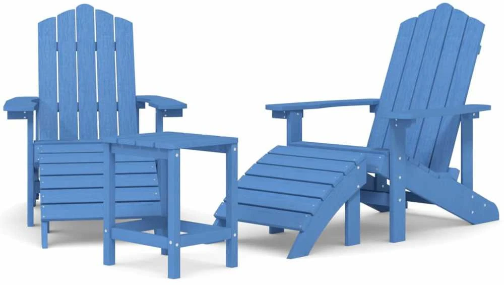 Sodo Adirondack kėdės su pakojomis ir staliuku, mėlynos, HDPE