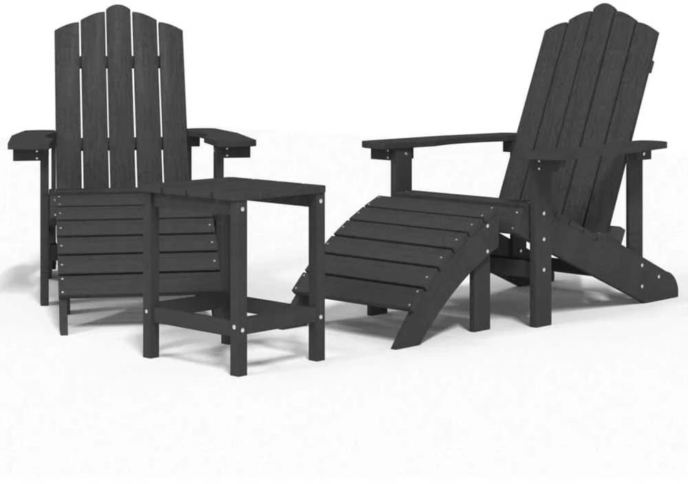 Sodo Adirondack kėdės su pakojomis ir staliuku, antracito, HDPE