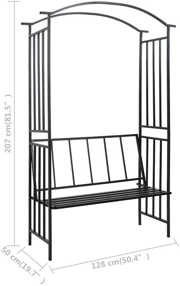 Sodo arka su suoliuku, juoda, 128x50x207cm, geležis