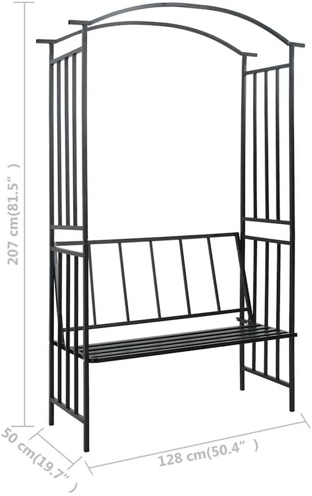 Sodo arka su suoliuku, juoda, 128x50x207cm, geležis