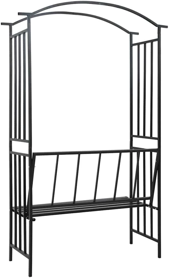 Sodo arka su suoliuku, juoda, 128x50x207cm, geležis