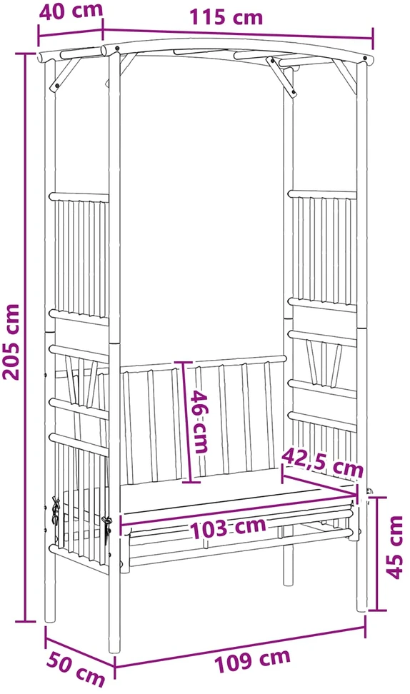 Sodo arka su suoliuku Tamsiai pilka 115 x 50 x 205 cm Bambukas
