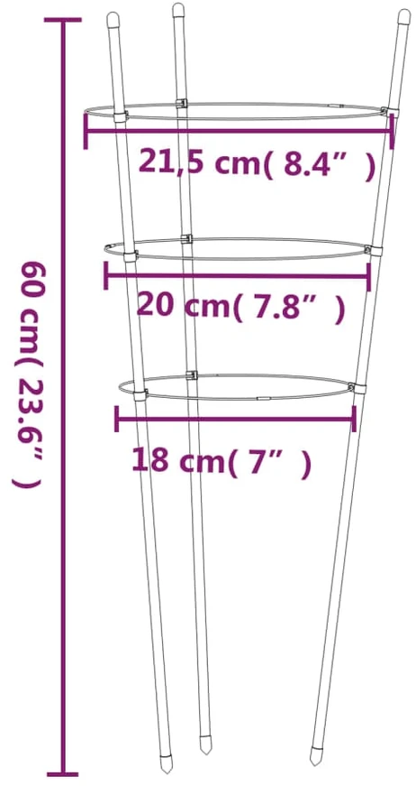 Sodo augalų atramos su 3 žiedais, 5vnt., žalios, 60cm, plienas