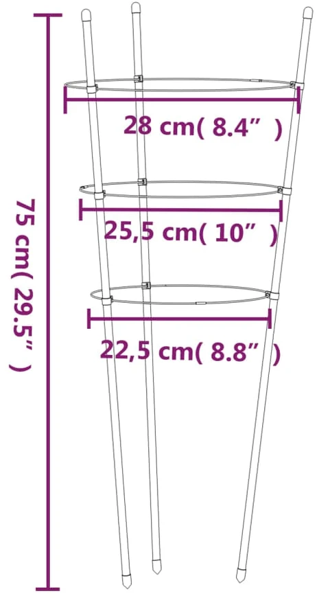 Sodo augalų atramos su 3 žiedais, 5vnt., žalios, 75cm, plienas